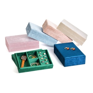 Wholesale <b>Custom</b> Logo Velvet Jewelry Tray with Lid Stackable Ring <b>Lipstick</b> Jewelry Organizer Storage Case Rectangle Shaped - Product Image 4