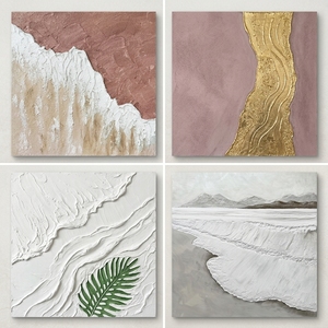 Dipinto Astratto Costiero Beige e Bianco, <span class=keywords><strong>Arte</strong></span> Murale in Rilievo Fatta a Mano su MDF per Soggiorno, Hotel, Interni Moderni e Calmi - Product Image 2