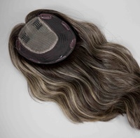 Offre en gros : Toppers en dentelle HD 6x7, 7x7, 8x8 en cheveux humains vierges européens brun foncé balayage, avec doublure en soie diamantée, pour usage quotidien féminin
