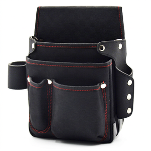 Black Canvas <b>Tool</b> Bag with Red Stitching Multiple Pockets Adjustable Waist <b>Belt</b> for Electricians and Mechanics - Product Image 1