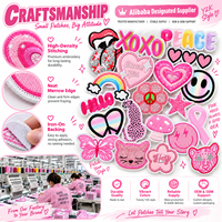 Patch brodé esthétique rose en gros, motif rétro girly, cœur souriant, papillon mignon, à thermocoller ou à coudre