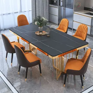 Çıkarılabilir paslanmaz çelik kayrak plaka masa altın Metal bacaklar yemek masası doğal taş servis tabağı masa toptan yemek mobilyaları