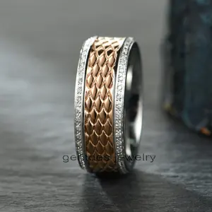 Gentdes Jewelry Ventas al por mayor Anillos de cromo de cobalto personalizados de 8mm Piedra de circón con incrustaciones para anillo de bodas de compromiso