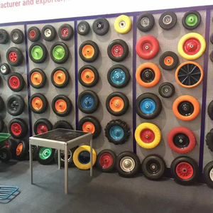 <span class=keywords><strong>Roue</strong></span> de brouette pneumatique en caoutchouc 4.80/4.00-8 de <span class=keywords><strong>400</strong></span> <span class=keywords><strong>mm</strong></span> pour chariot à main et outils de jardin, avec jante en acier rouge de 16 pouces, pour le marché européen - Product Image 5