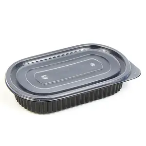Caja de sushi ovalada personalizada, caja de almuerzo desechable de color negro, embalaje de bento