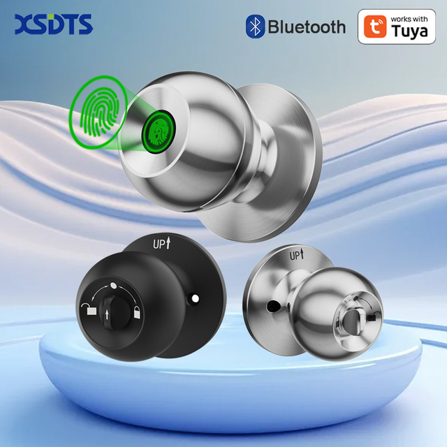 K10 Works with Tuya App Fingerprint Smart Ball Lock Digital Door Lock Keyless Entry Wood/Aluminum Door for Cloud Storage