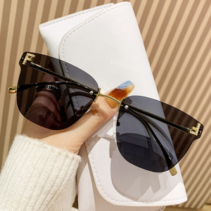 Women's Frameless Square <b>Sunglasses</b> Black PC Lens UV400 Protection <b>Oversized</b> Street Style - Product Image 1