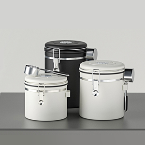 NIBU Premium - Récipient de stockage hermétique pour grains de café en acier inoxydable moderne et plat, avec couvercle en métal et cuillère - Product Image 4