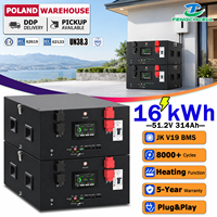 Batterie de stockage d'énergie LiFePO4 48V 16kWh en stock en Pologne, avec BMS JK V19 51.2V 314Ah, cellule LFP 8000 cycles pour système solaire