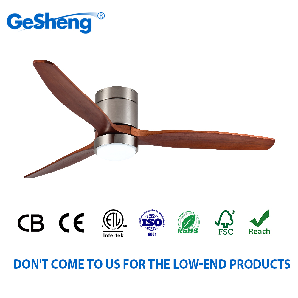 52 Inch Ventilateur De Plafond Led Low Profile Floor 3 Solid Wood Blade Dc Remote Control Flush Mount Ceiling Fan with Light
