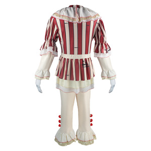 Costume da Cosplay di Halloween: Outfit da Clown Malvagio <span class=keywords><strong>Horror</strong></span> Completo a Righe Rosse in Tessuto di Poliestere - Product Image 2