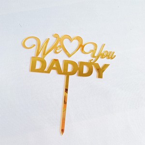 ท็อปเปอร์เค้กอะคริลิค รูปน้ำผึ้งและน้ำหวาน ข้อความ "We Love You Daddy" สีทอง/สีเงิน สำหรับตกแต่งเค้กวันพ่อ/วันเกิด - Product Image 2