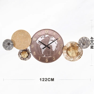 122*49cm prix usine Unique luxe <span class=keywords><strong>carte</strong></span> du <span class=keywords><strong>monde</strong></span> suspendu à la main salon chambre décorative métal horloge murale - Product Image 2