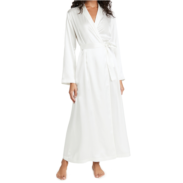 Ladies Long Luxury Robes Solid Wholesale Kimono Satin Silk Robe Pajamas Femme Belted Wrap Women Bathrobe
