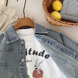 جاكيت دنيم بتصميم عتيق للأولاد والبنات ، معطف قطني صغير متوسط الحجم مغسول بألواح ، معطف غير رسمي للخريف والشتاء - Product Image 4