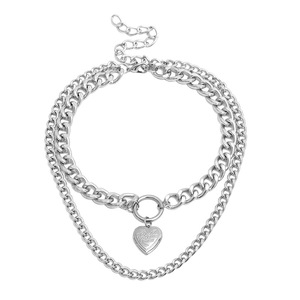 Collier superposé avec pendentif cœur en alliage de zinc doré et argenté, style punk géométrique, pour femme, tendance transfrontalière Europe-Amérique - Product Image 5