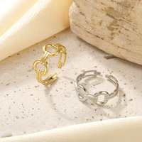 Bague ouverte en acier inoxydable à double boucle, design hydraulique, bijoux fantaisie dorés et argentés, bague de doigt