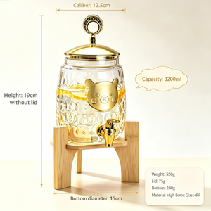 Jarra de Agua con Tapa de Osito Adorable, Vidrio de Borosilicato de Alta Calidad, 3.2L, Ecológica, Apta para Lavavajillas - Product Image 3