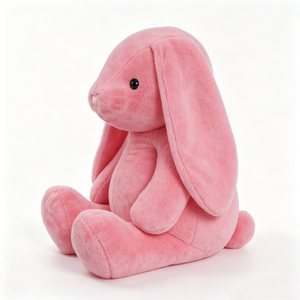 Conejo de Peluche Rosa Sólido Personalizado con Orejas Largas – Conejo Sentado Minimalista y Suave con Detalle de Nariz en Forma de Corazón - Product Image 3