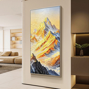 Hand Painted Oil Painting Mountain Landscape <b>Art</b> With Frame For Entryway Decor 100% Handmade Abstract Style Metal Frame - Product Image 4