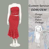 Ensemble deux pièces sexy et tendance pour femme, jupe en maille, robes décontractées à volants, motif à pois, taille naturelle, tissé pour l'été