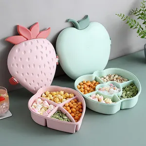 Creative 4/5 Grid Apple Strawberry Design Storage Box Wheat Straw Candy Nut Box With Lid