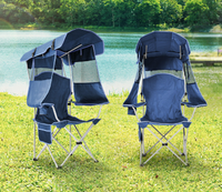 Chaise de camping inclinable moderne et portable avec cadre en fer, auvent pare-soleil et accoudoirs, idéale pour la plage, la pêche et les loisirs en extérieur