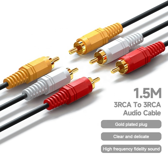 RCA Cable Audio Video TV Cable with Gold Gold Plate Connector 1.5M 3RCA to 3RCA Male to Male Cable