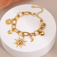 Bracelet MYNECK en acier inoxydable plaqué or 18 carats PVD, accessoires écologiques pour femmes, élégant pendentif lune amour soleil