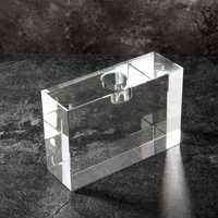 Porte-bougie minimaliste horizontal oblong en cristal massif, élégant support votif en cristal pour paysage