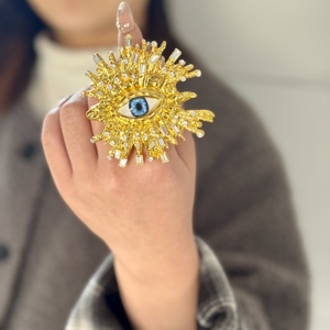 Anillos de Moda con Ojos Malvados Grandes y Circonitas, Chapados en Oro de 18K, Resistentes al Deslustre, Juego de Anillos de Lujo para Mujer - Product Image 4