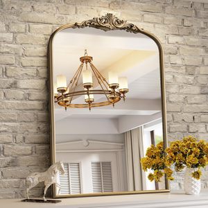 Wiserset Vintage Baroque Arched Wall Mirror 30x40 Inch Antique Gold <b>Framed</b> Traditional Decorative Mirror for Living Room Bedroom - Product Image 2