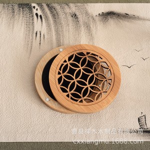 Bamboo Incense Box Round 9cm Engraved Hand Made For <b>Home</b> Use - Product Image 2