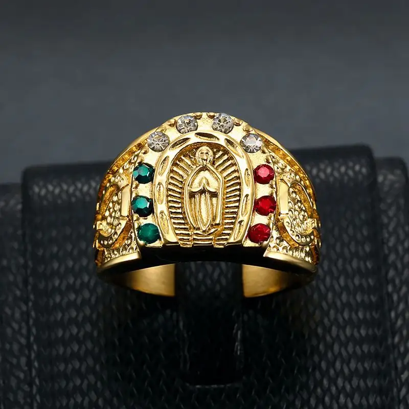 החדש דתי 18k זהב מצופה נירוסטה מבריק ריינסטון בתולה מרי טבעת לגברים נשים 2022
