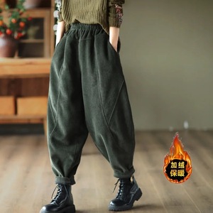 Harem <b>Pants</b> Women Corduroy Fleece <b>Lined</b> Thickened Plus Size Autumn Winter Casual <b>Pants</b> With Pockets Micro Elasticity - Product Image 4