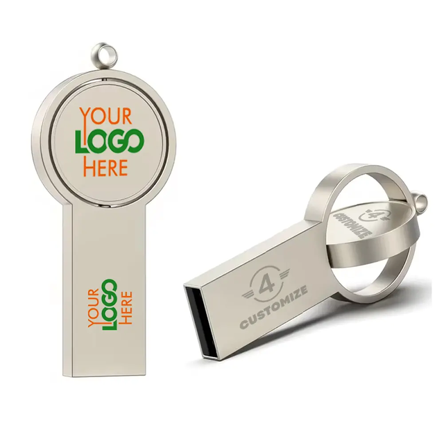 Wholesale Gifts Spinning Metal Keychain USB Flash Drive 360 Swivel Logo Printed Pen Drive 256mb 512mb 128mb 1GB 2GB 4GB 8GB 16GB