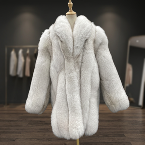 Abrigo de Piel de Zorro Auténtica para Hombre, Chaqueta de Invierno con Cuello Chal Grueso, Color Gris Claro, Prenda Exterior de Piel Entera - Product Image 2
