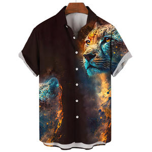 Nouveau style d'été T-shirt homme à manches courtes col rabattu vintage extensible quatre directions motif tigre coupe ample anti-humidité - Product Image 4