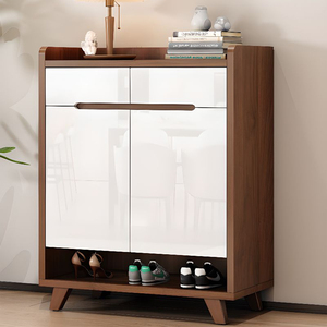 収納キャビネットモダンデザインリビングルームエントリーウォールナット無垢材高さ調節可能 - Product Image 6