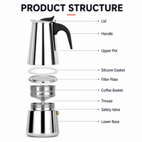 Kingze Percolateur à café en acier inoxydable avec logo personnalisé 2 4 6 9 12 tasses Machine à expresso Moka Pot