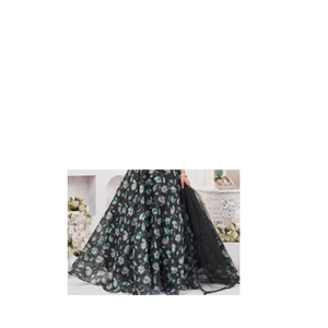 Ensemble Lehenga Choli noir à fleurs pour femmes, tenue de soirée de créateur, Lehenga ethnique festif avec dupatta - Product Image 2
