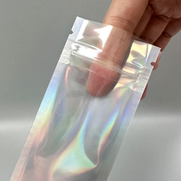 Mini sachet thermoscellable en feuille d'aluminium, sac à trois soudures latérales, mini sac holographique transparent en Mylar avec fermeture éclair
