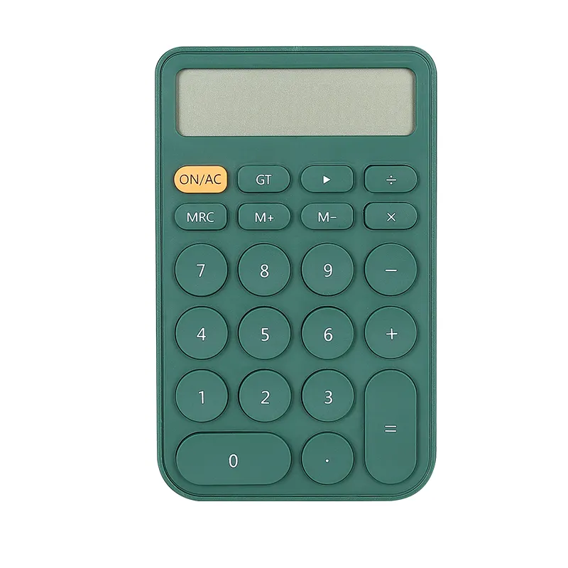 Цветной карманный калькулятор с 12 цифрами и круглой кнопкой, электронный калькулятор зеленого цвета для студентов