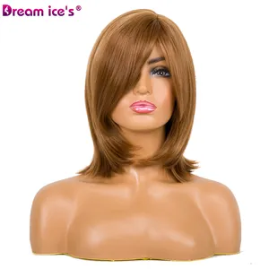 DREAM.ICE'S wig bob sintetis wanita, pirang ombre 12 inci, rambut palsu keriting lurus modis untuk wanita putih