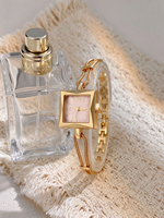 Montre-bracelet minimaliste à cadran carré avec chaîne en or/argent pour femmes PRO26
