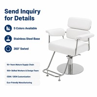 Fauteuil de Barbier Moderne en Gros avec Base en Acier Inoxydable, Siège Pivotant en Cuir PU, 5 Couleurs, pour Fournitures de Salon de Coiffure – Vente Directe