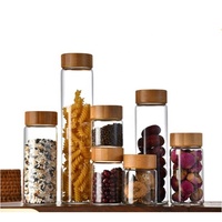 ONO-botella de vidrio de borosilicato sellada de 47mm de diámetro, tarro de almacenamiento de alimentos para dulces con tapa de bambú de tornillo