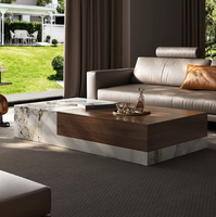 Table basse rectangulaire en bois massif et pierre vitrifiée au design moderne et luxueux BTCT027 avec tiroirs pour le salon