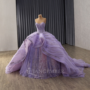 Robe de soirée violette personnalisable de luxe Rsm251124 pour femme, dos lacé, sans manches, ornée de paillettes, Abendkleid Jancember - Product Image 2