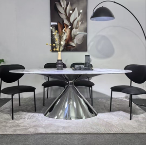 Fashionable Natural Marble Oval Durable Waterproof <strong>Stable</strong> Eco-Friendly Dining <strong>Table</strong> for Villa Hotel Apartment Modern Furniture - Product Image 1